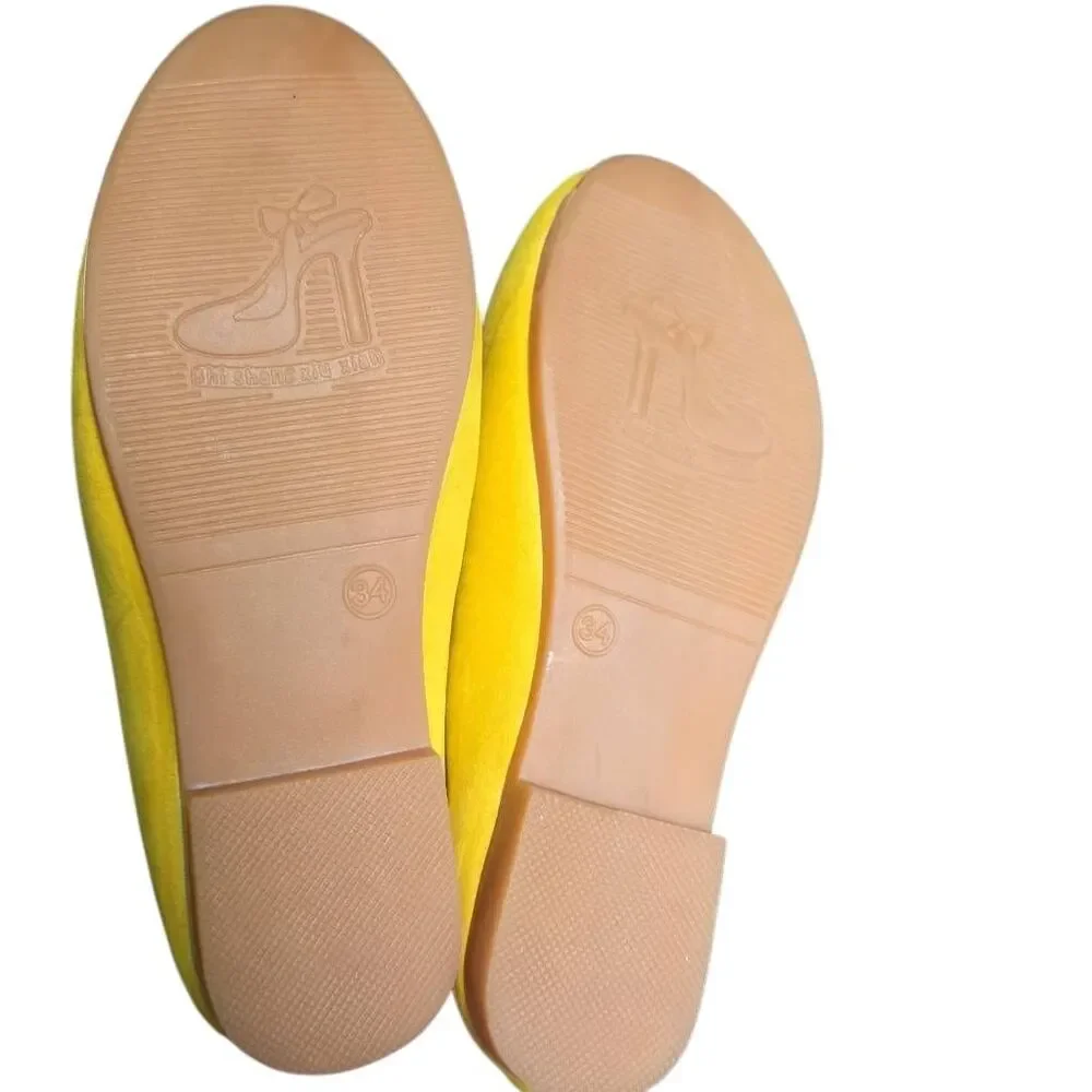 Shin Shang Xiu Xian Girl's Size 34/2.5 Yellow Felt Bow Flat Shoes
